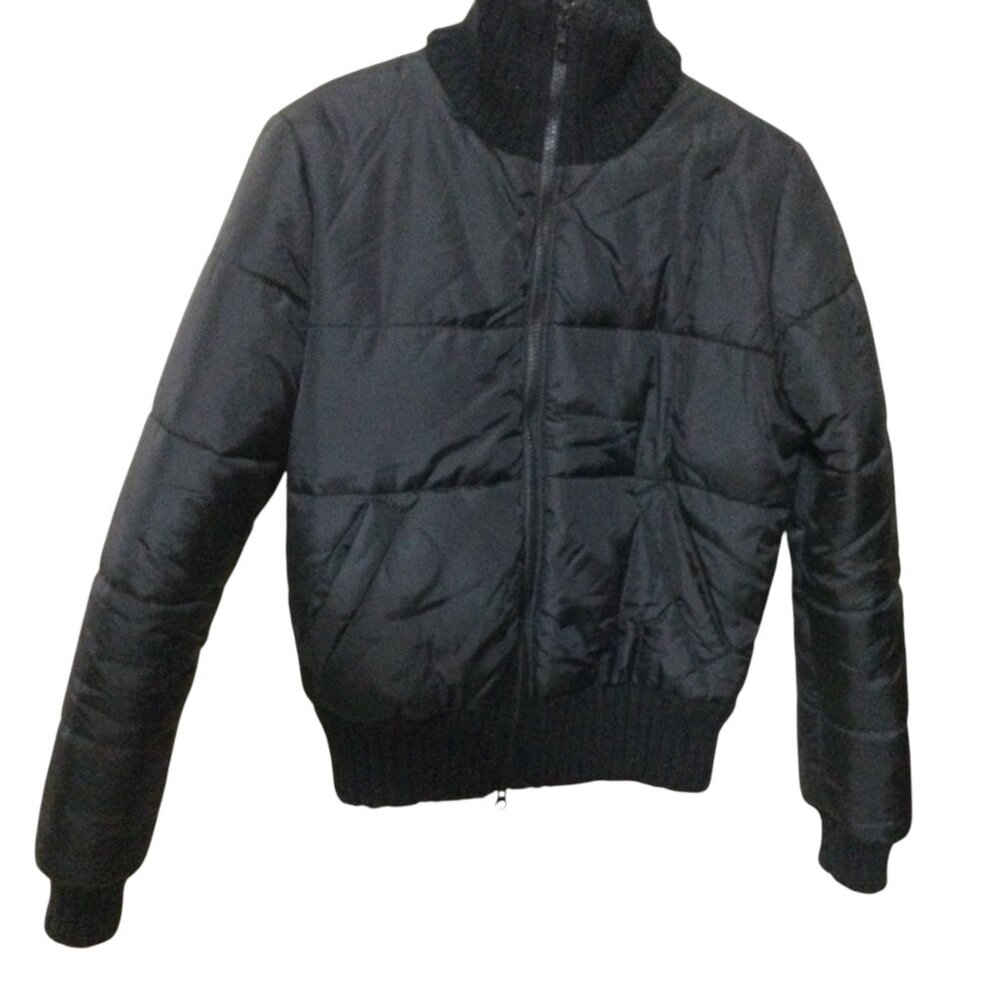 Vintage Y2K Delias Black Puffer Jacket Cropped Rib Knit Trim Small